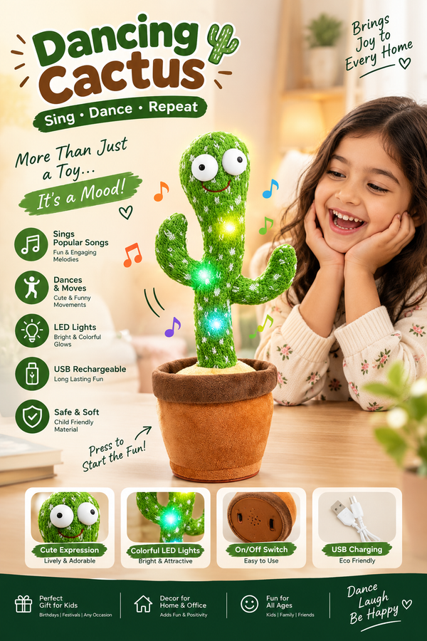 🌵 Talking & Dancing Cactus Toy – Interactive Singing & Talking Musical Toy for Kids 🎵