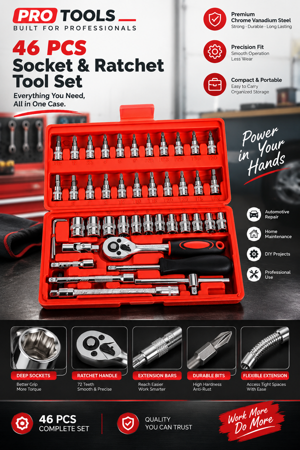 🛠️ 46-in-1 Multi-Purpose Socket Tool Kit – Complete Hardware & Repair Set