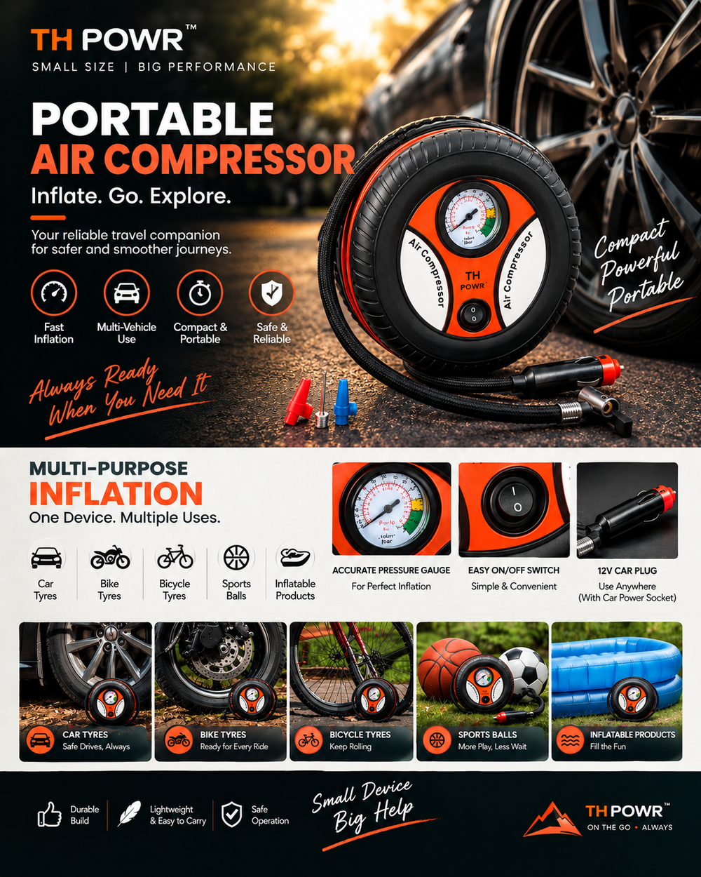 Portable Car Air Compressor – Compact Tyre Inflator