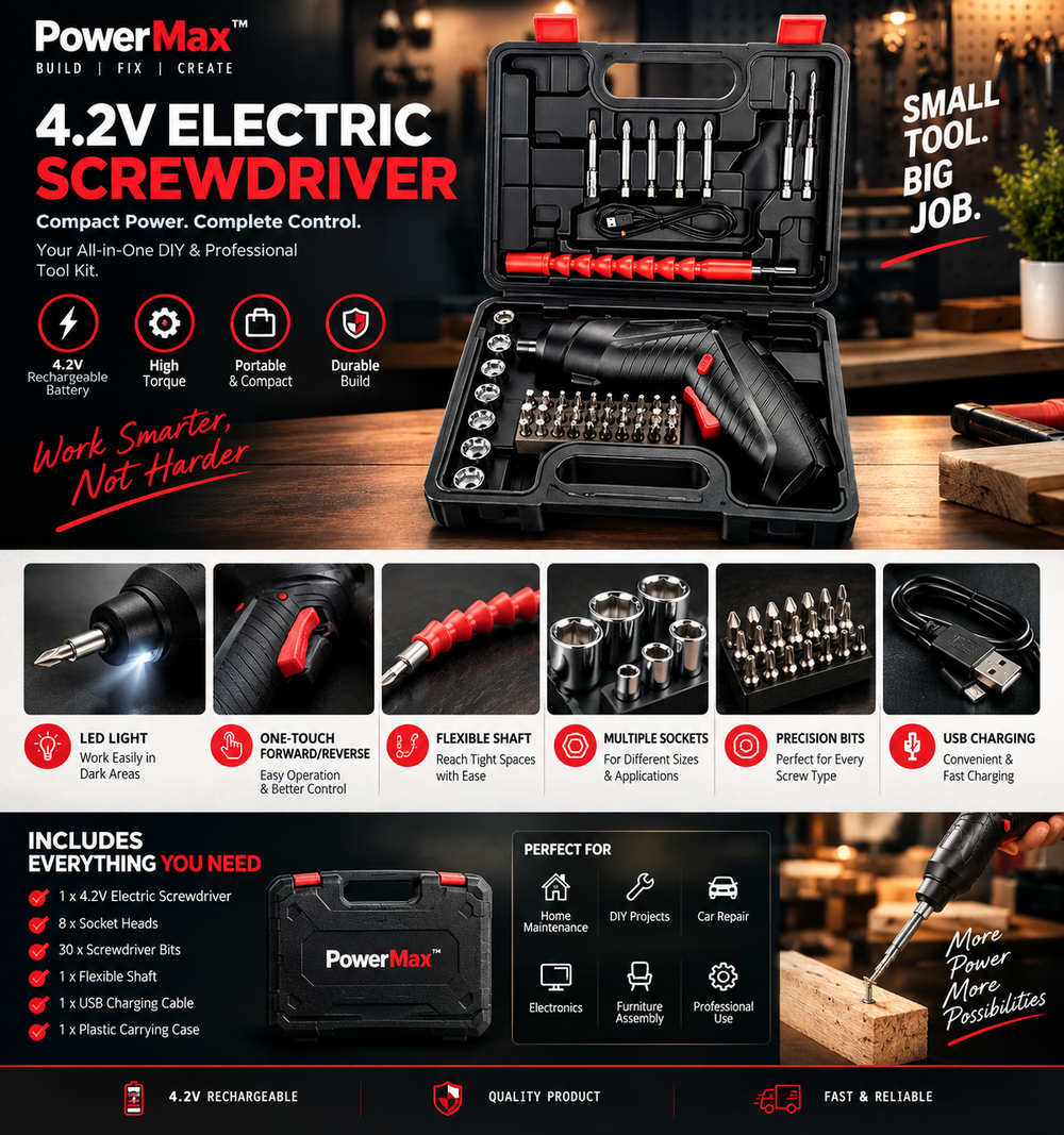 47-in-1 Cordless Screwdriver Set – Rechargeable Electric Screwdriver Tool Kit🪛