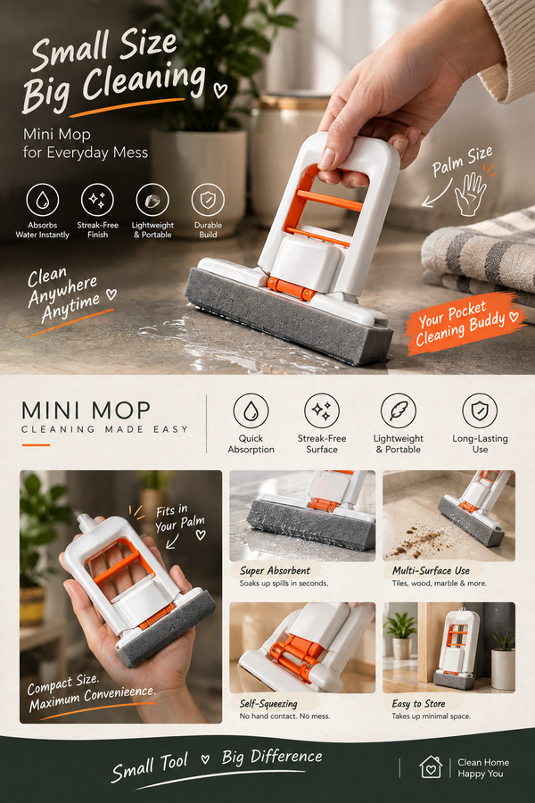 🧹 Mini Foldable Mop for Kitchen – Compact Floor & Surface Cleaning Mop