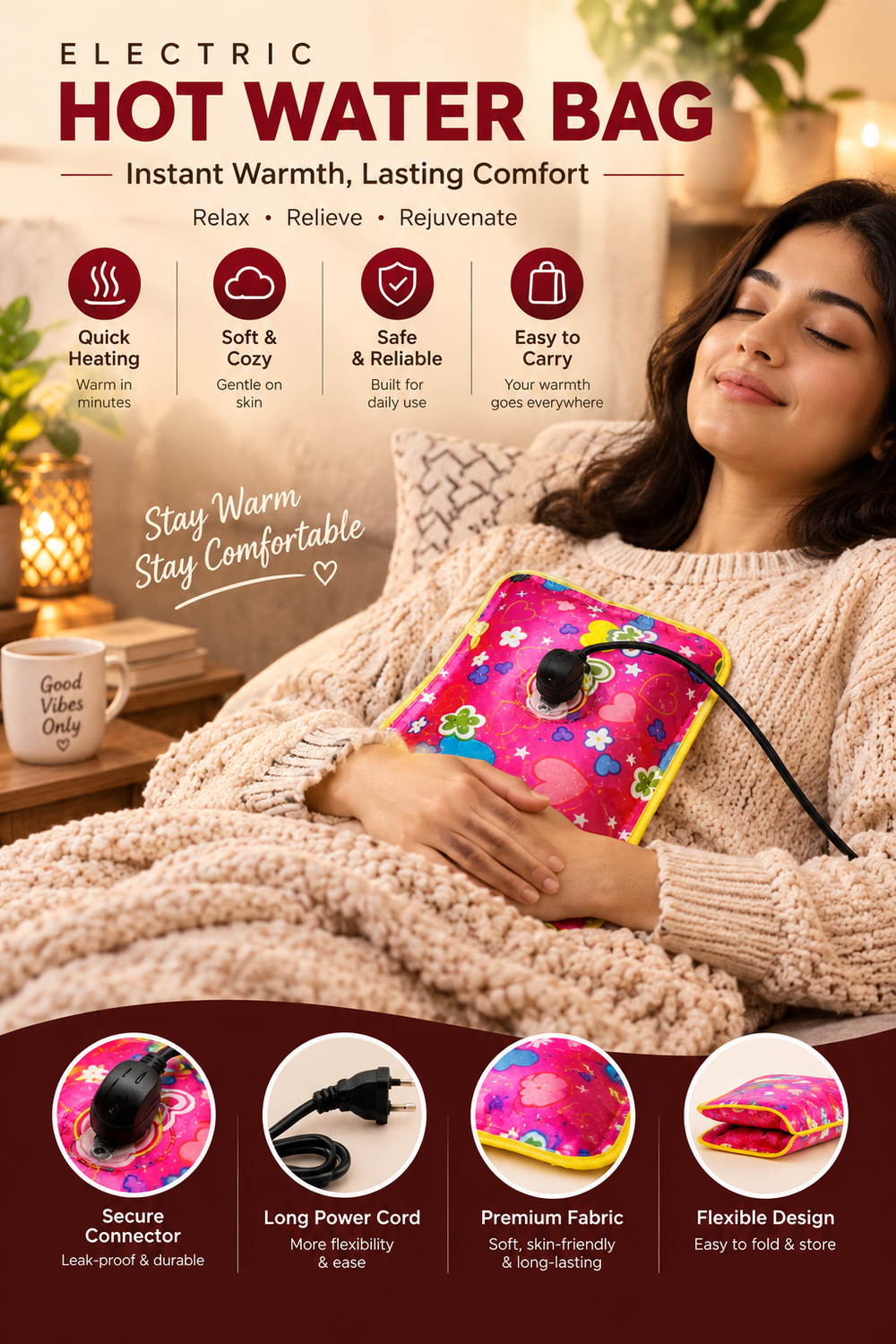 Hot Water Bag for Pain Relief & Warmth – Reusable Heating Bag♨️