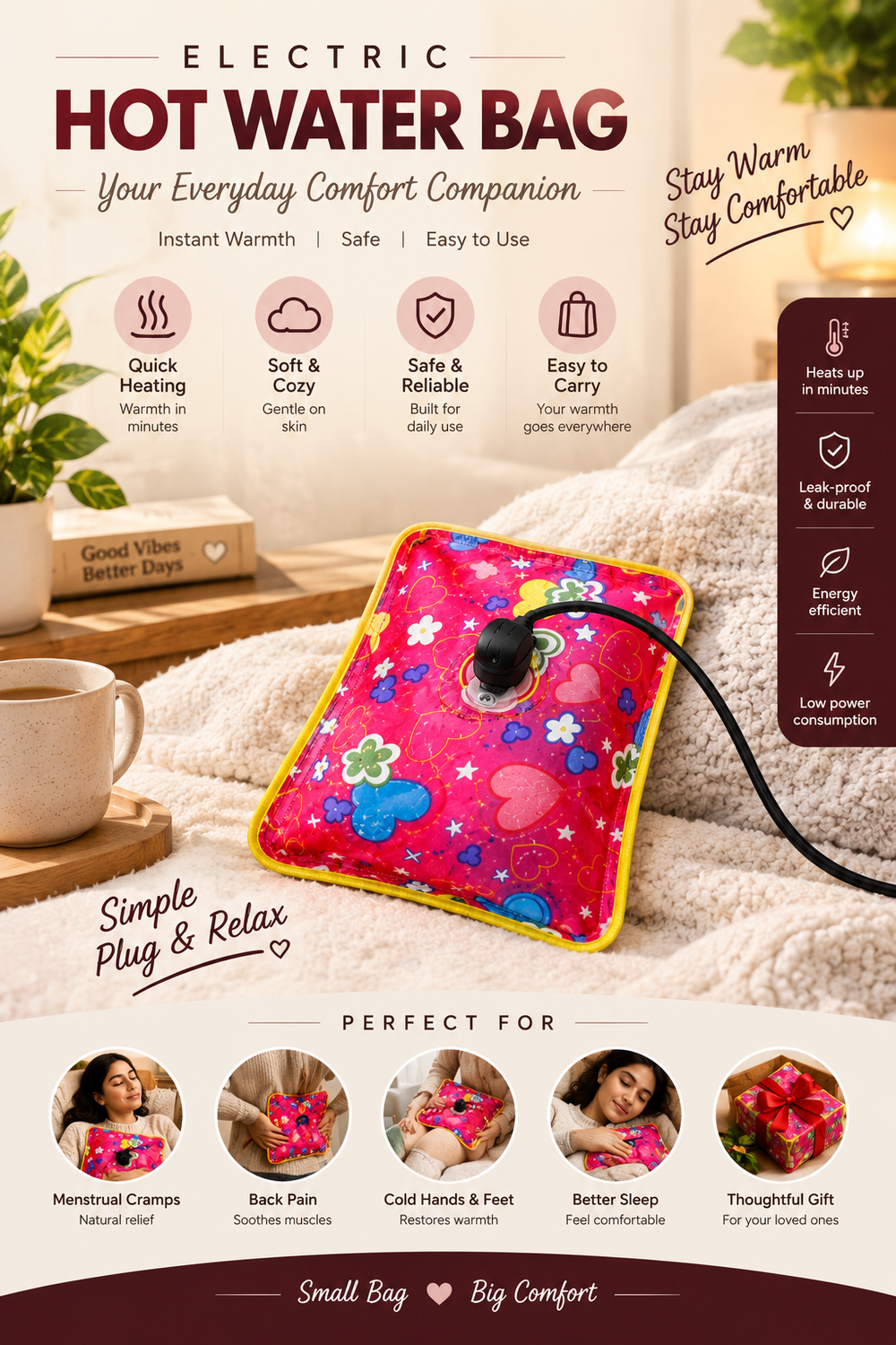 Hot Water Bag for Pain Relief & Warmth – Reusable Heating Bag♨️