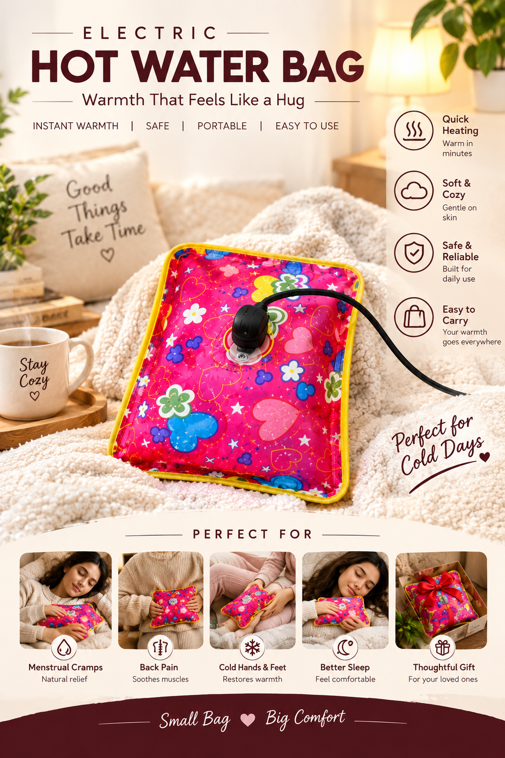 Hot Water Bag for Pain Relief & Warmth – Reusable Heating Bag♨️
