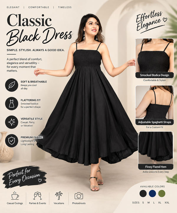 🖤 Women’s Black Maxi Dress – Elegant Full-Length Casual Wear