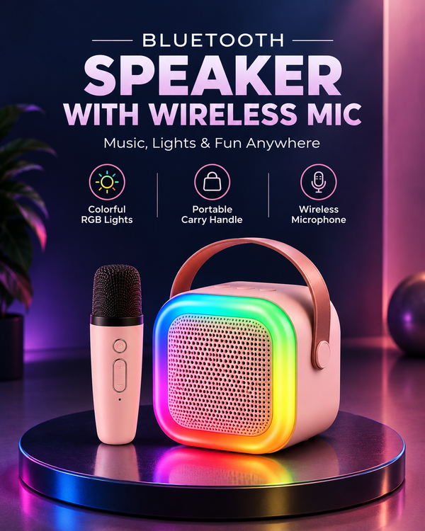 Bluetooth Party Speaker with Wireless Microphone – Portable Music & Karaoke Speaker
