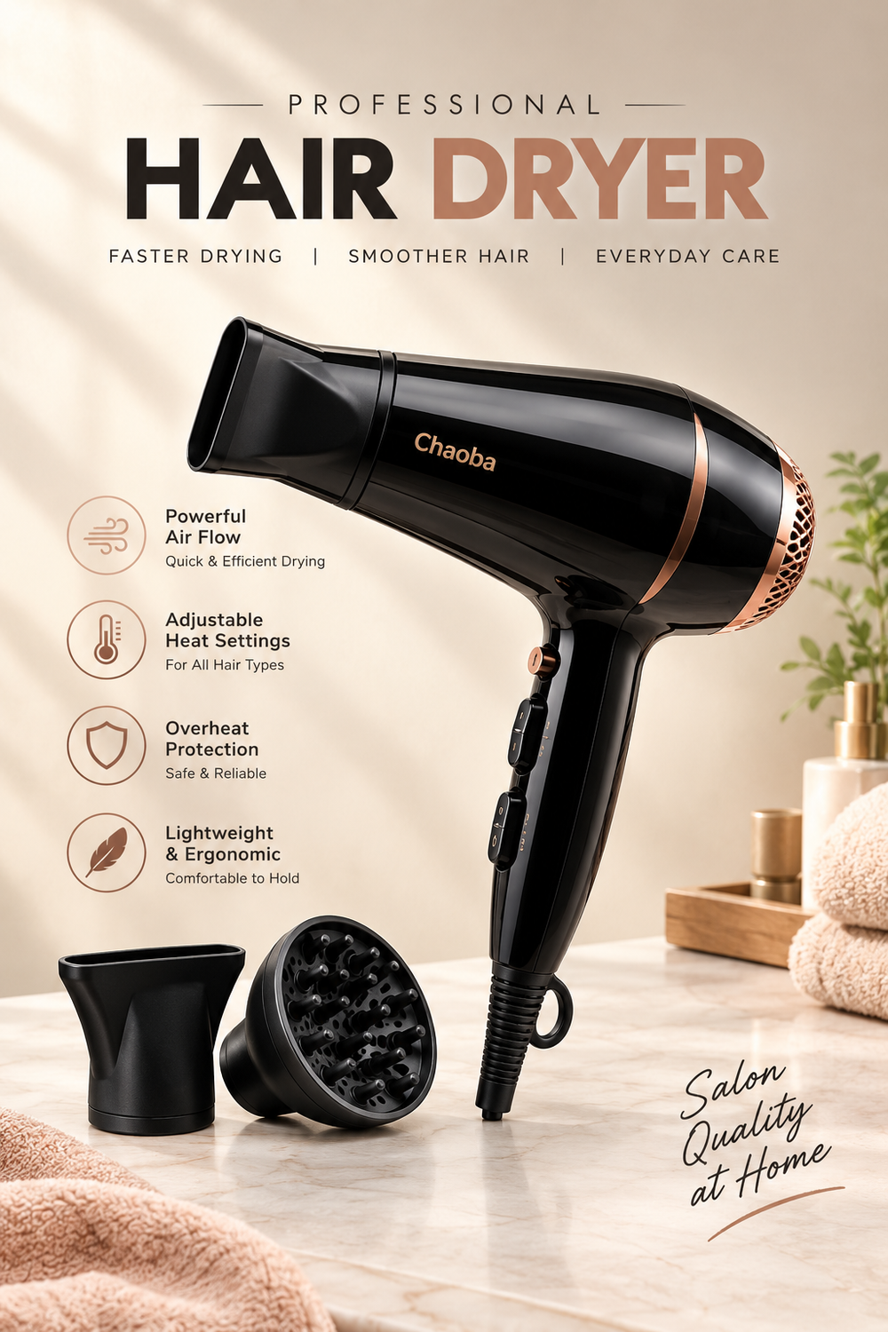 3-in-1 Professional Hair Dryer – Hair Styling & Drying Tool