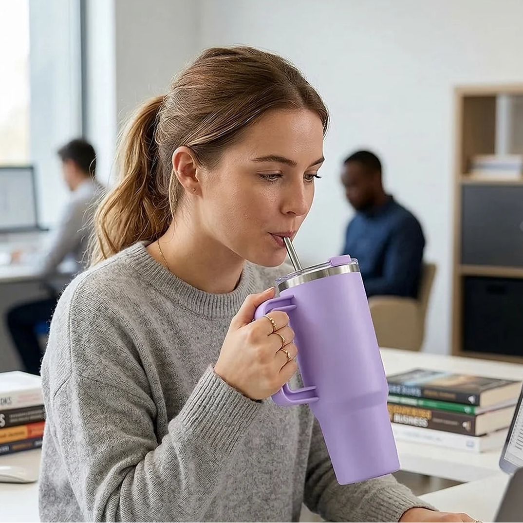Insulated Tumbler Mug – Large 1200ML Capacity with Handle & Straw