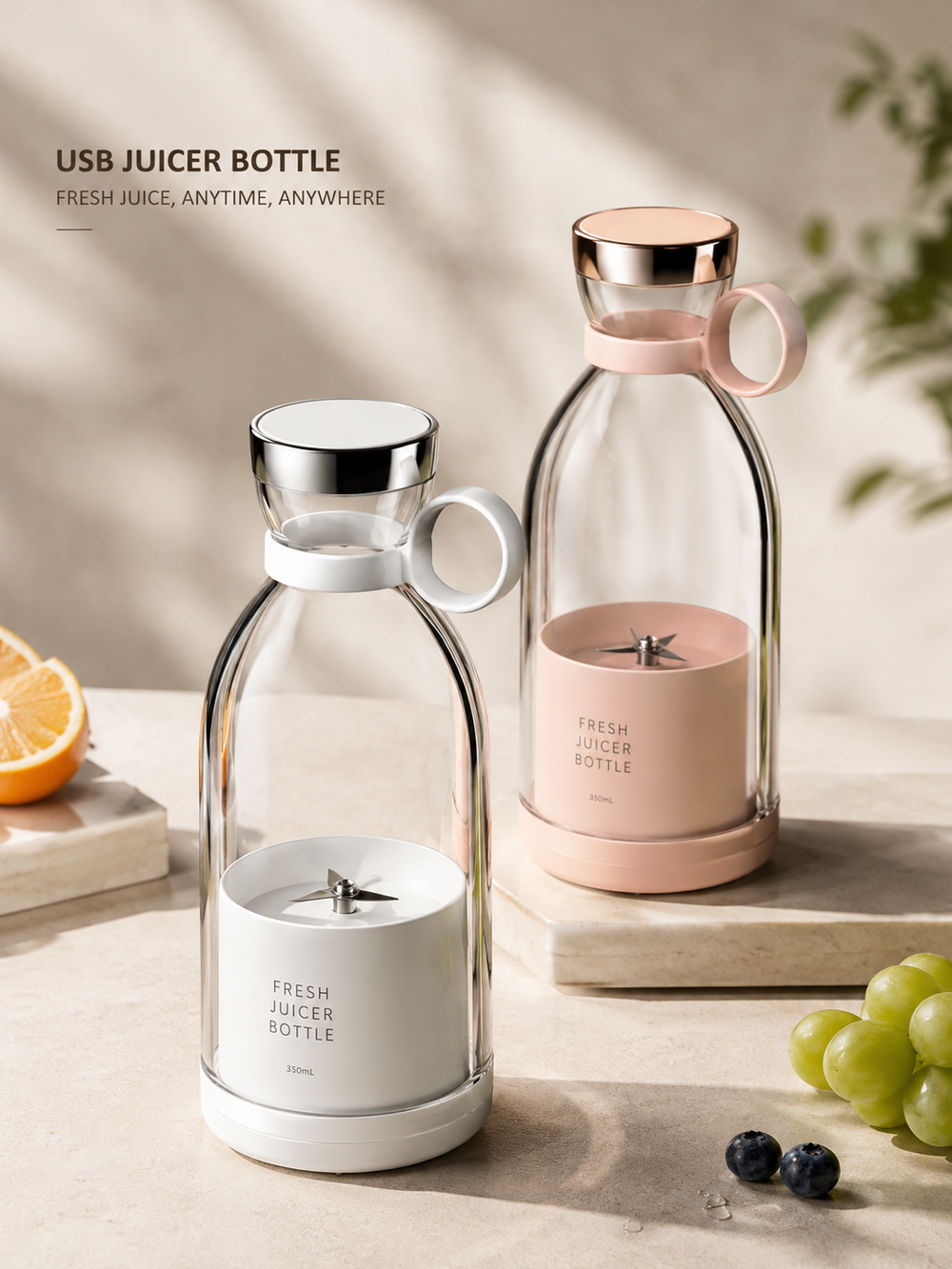 4-Blade Mini Portable Juicer Bottle – Compact Personal Blender