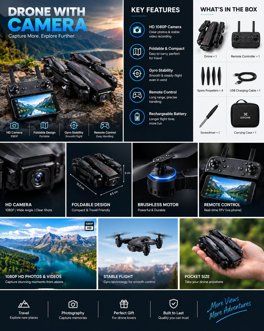 Foldable Drone with Camera – Remote Control Flying Drone