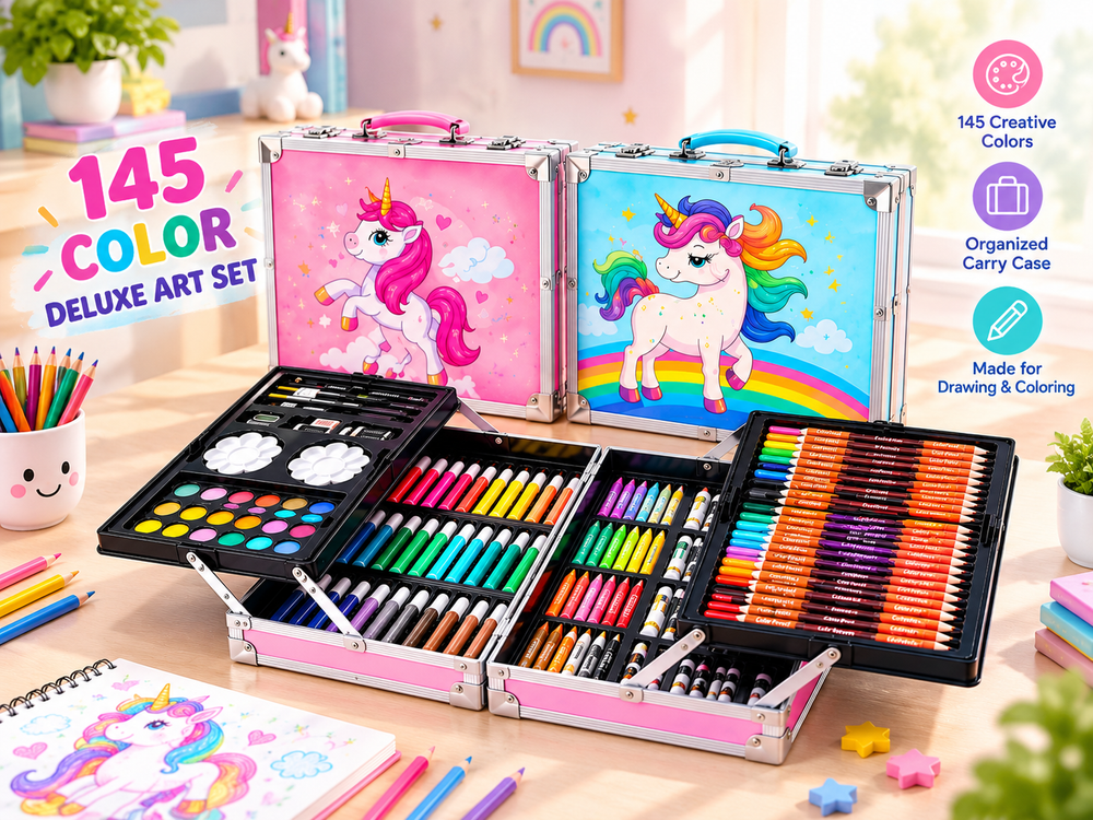 145-Piece Deluxe Art Set – Complete Drawing, Coloring & Painting Kit 🎨🖌️🫟