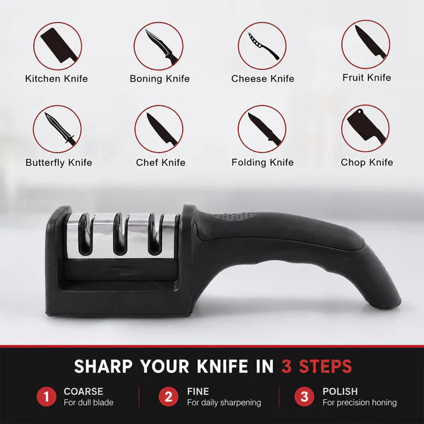 3 Stage Manual Knife Sharpener Tool for Steel and Ceramic Knives