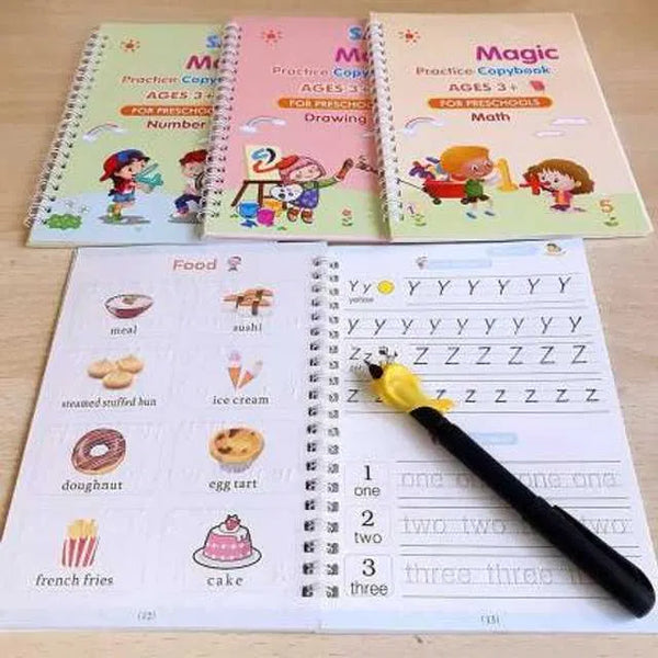 Magic Practice Copybook – 4 Books + 10 Refills | Reusable Learning Set ✍️📚