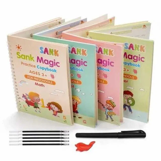 Magic Practice Copybook – 4 Books + 10 Refills | Reusable Learning Set ✍️📚