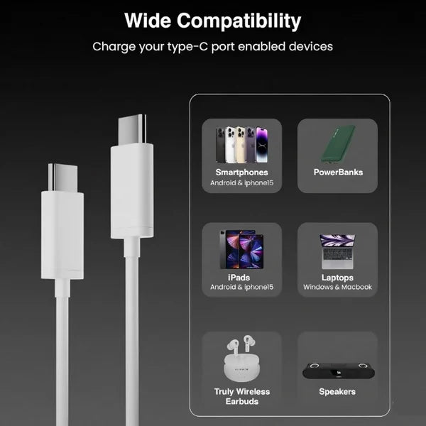 Type C to Type C Cable – 3A Fast Charging & Data Transfer